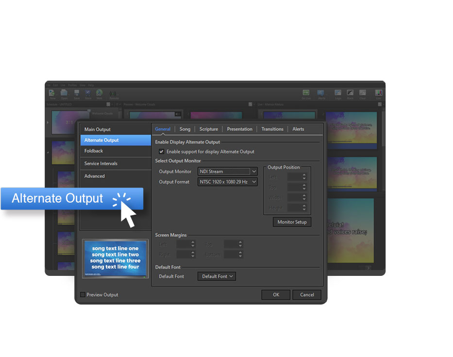 Location of Alternate Output option in EasyWorship settings