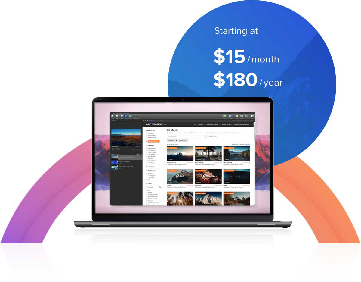 EasyWorship starting at $15/month or $180/year